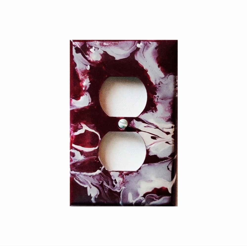 Hand Crafted Maroon and Gray Abstract Design Duplex Outlet Wall Plate